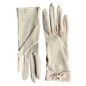 Vintage Beige Stretch Mesh Bow Detail Gloves Women